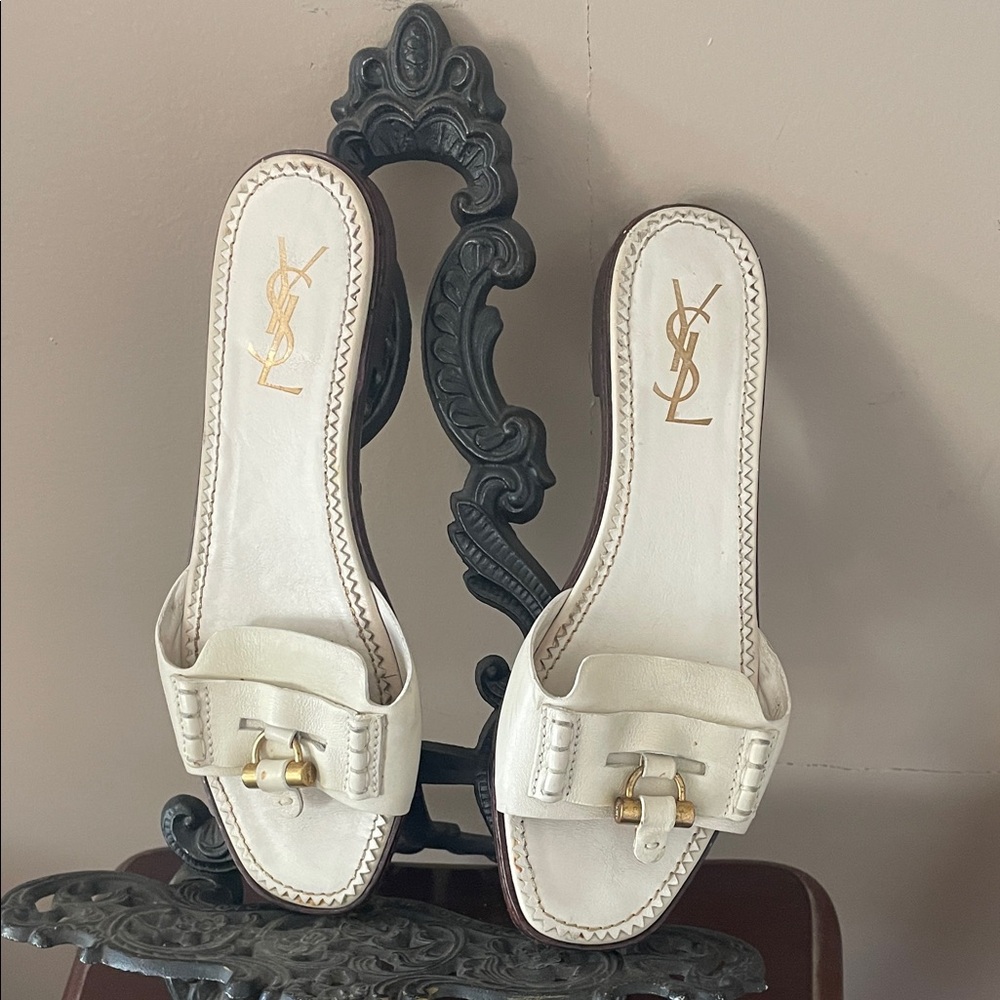 Yves Saint Laurent  Muse Slide Sandals with Gold Accents